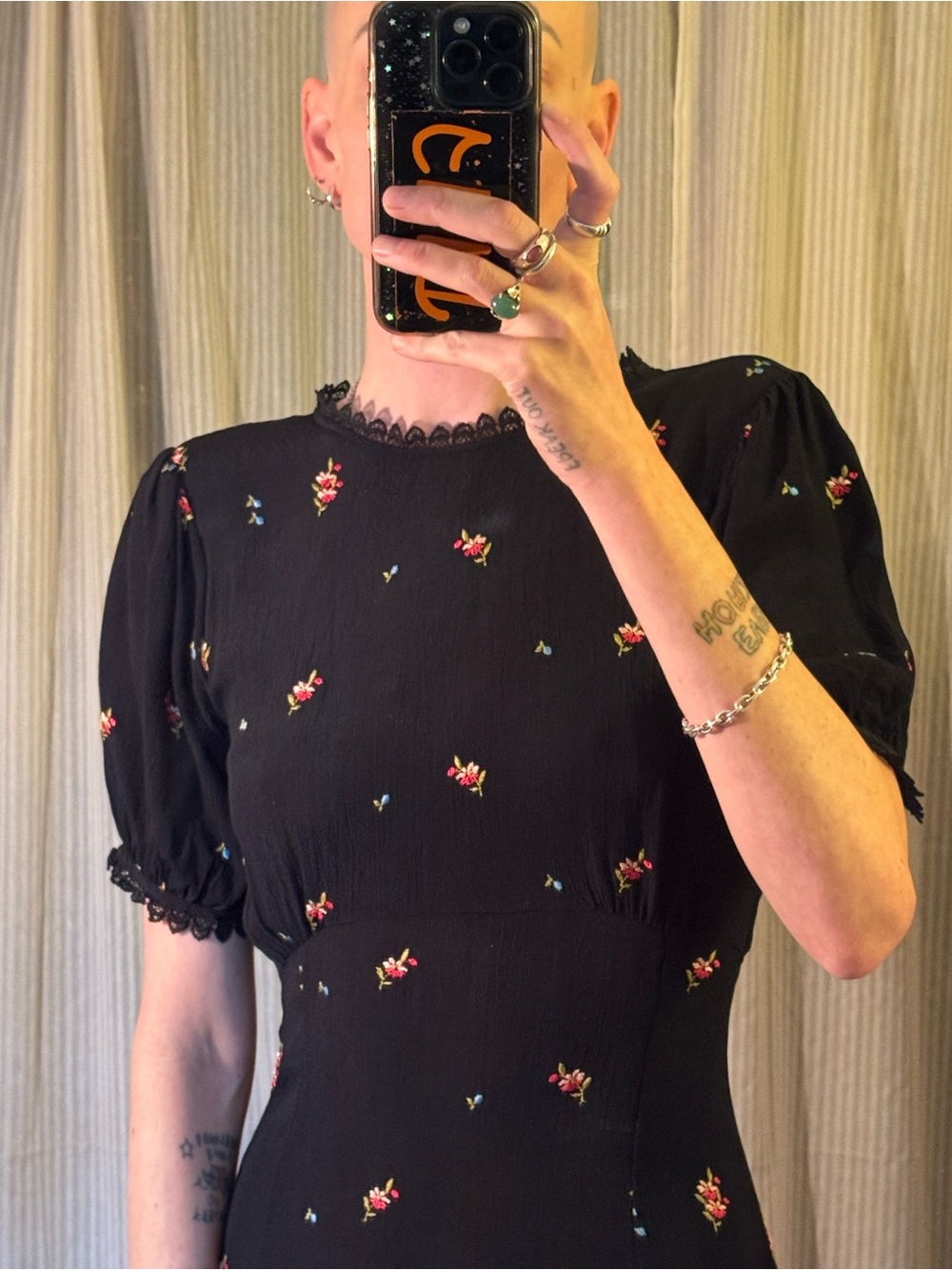 Topshop Black Mini Dress with Pink Floral Print - Picture 3 of 9